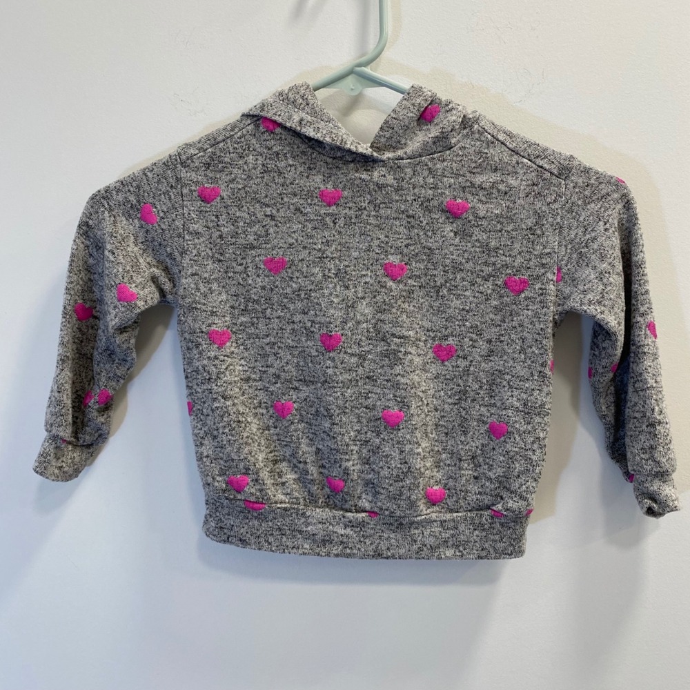 Baby Gap Hoodie Toddler 2T Gray Pink Heart Embroidered Knit Pullover Coquette